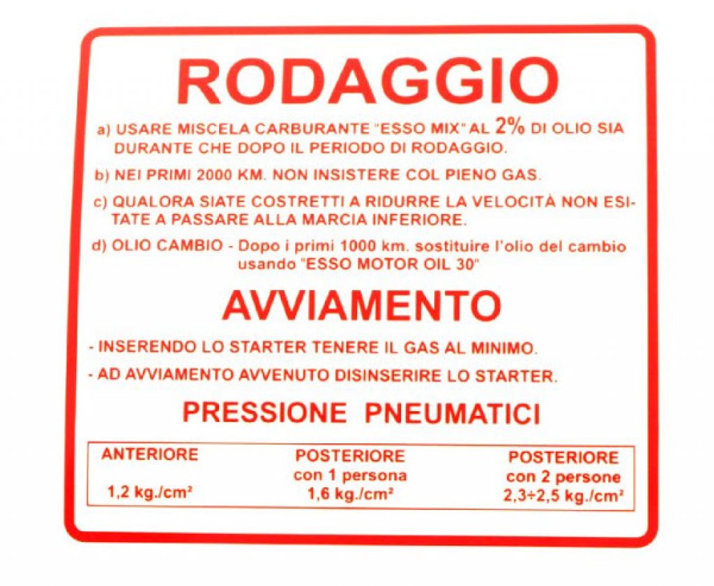 Adesivo indicazioni di Rodaggio, miscela al 2% di colore Rosso. 