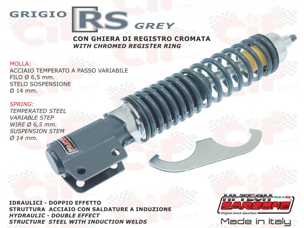 Ammortizzatore anteriore versione SPORT regolabile grigio RS per Vespa 125/150/200 PX 