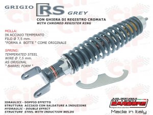 Ammortizzatore posteriore versione sport regolabile GRIGIO RS per Vespa 50&#x2F;90&#x2F;125&#x2F;150&#x2F;160&#x2F;180&#x2F;200 N-L-R-Special-Primavera- GT-GTR-Sprint-Rally-PX-PE 