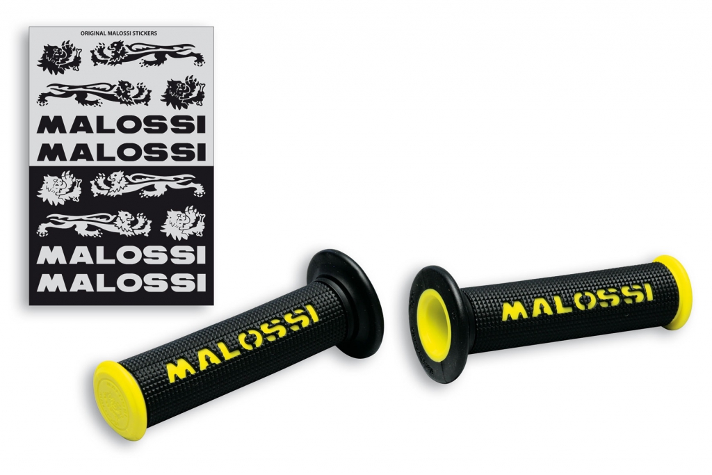 Coppia manopole nere con logo Malossi giallo, Malossi