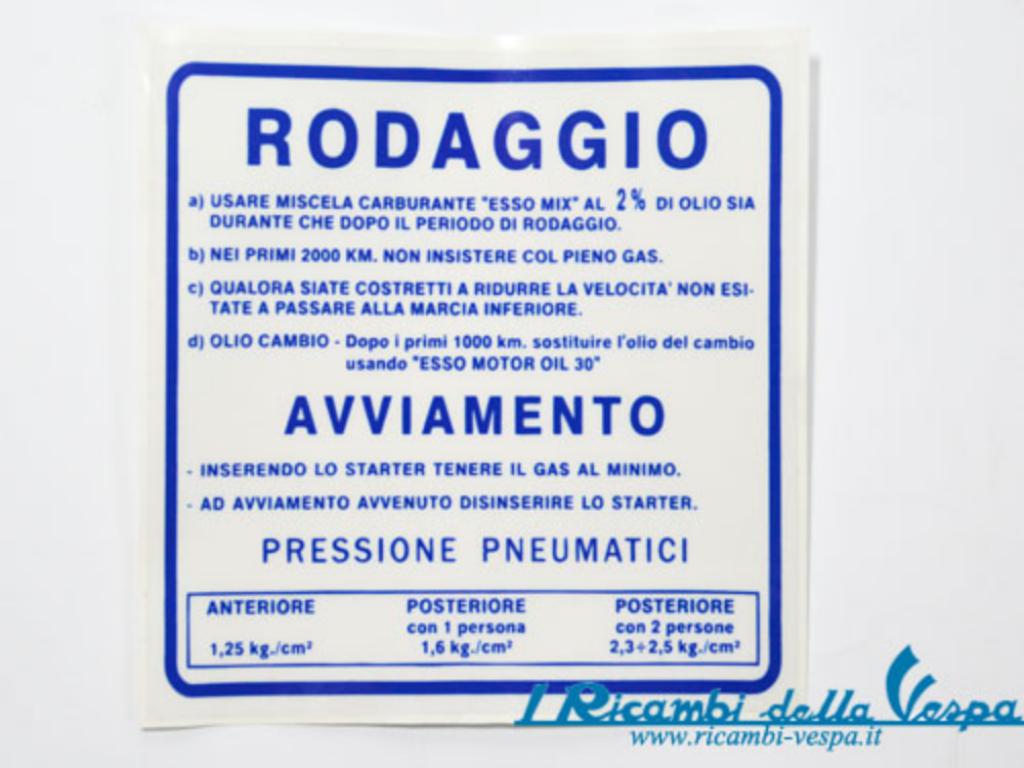 Adesivo indicazioni di Rodaggio miscela al 2%, 3 marce colore BLU. 