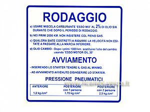 Adesivo indicazioni di Rodaggio, miscela al 2%, 4 marce colore blu. per Vespa 180&#x2F;200 Rally 