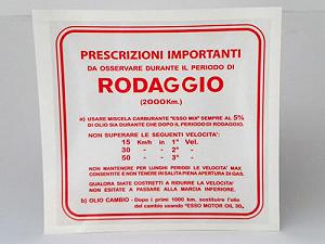 Adesivo indicazioni di Rodaggio, miscela al 5%, 3 marce colore rosso. 