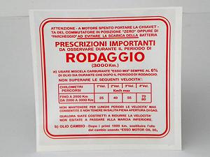 Adesivo indicazioni di Rodaggio, miscela al 6%, 4 marce colore rosso. 