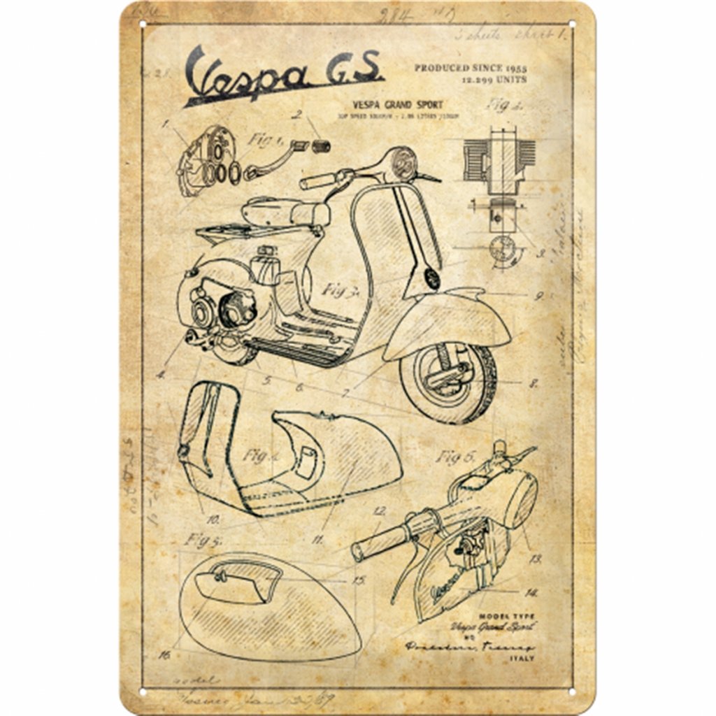 Locandina in latta Vespa - Parts Sketches 