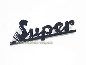 Targhetta "Super" in alluminio di colore Blu notte per Vespa 125/150 Super 
